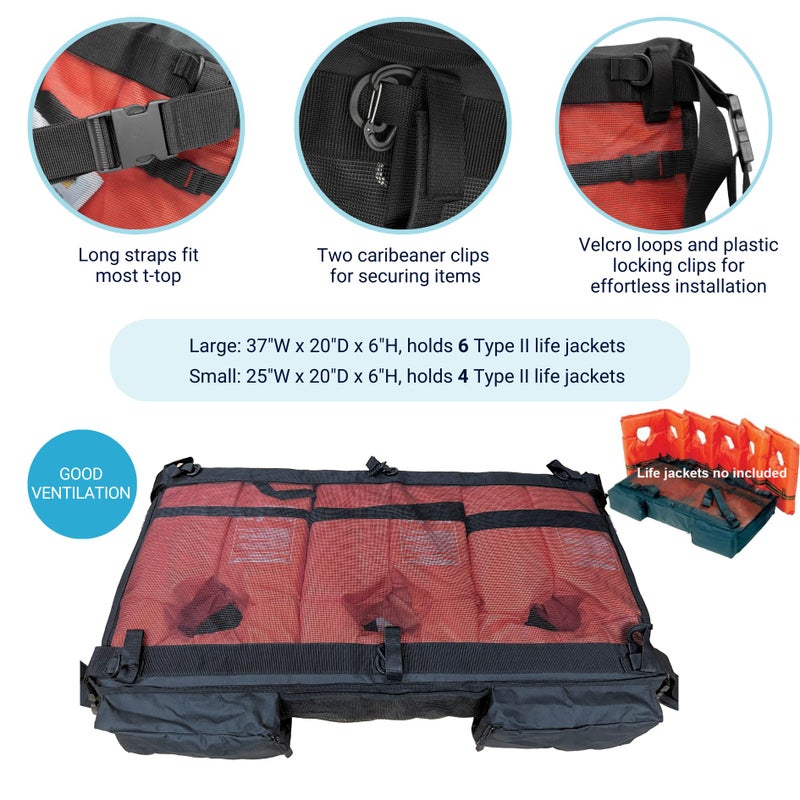 Savvycraft T-Top Storage Bag, Heavy Duty Marine Grade 600D Polyester PFD Storage Bag Large Size Hold 6 Type II Life Jackets, T Bag for Center Console Boat with T-Top Hard Top, Life Vests not Included - Image 5